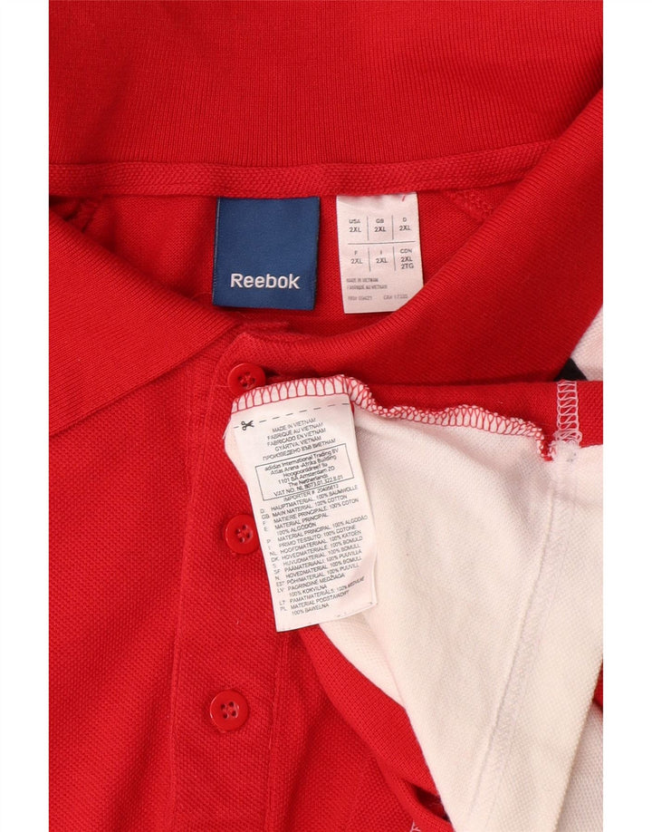 REEBOK Mens Graphic Polo Shirt 2XL Red Colourblock Cotton