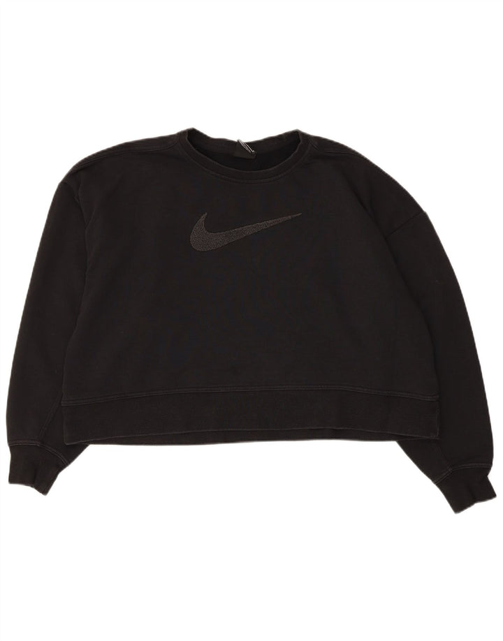 Nike Womens Dri Fit Graphic Oversized Sweatshirt Jumper UK 14 Medium Black