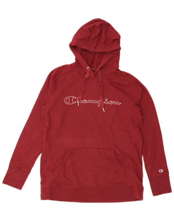 Champion Womens Graphic Hoodie Jumper UK 14 Medium Burgundy Cotton