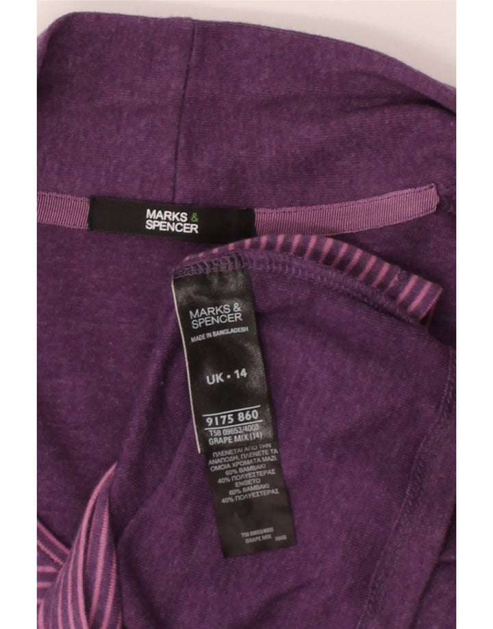 MARKS & SPENCER Womens Front Tie Cardigan Top UK 14 Large  Purple Striped