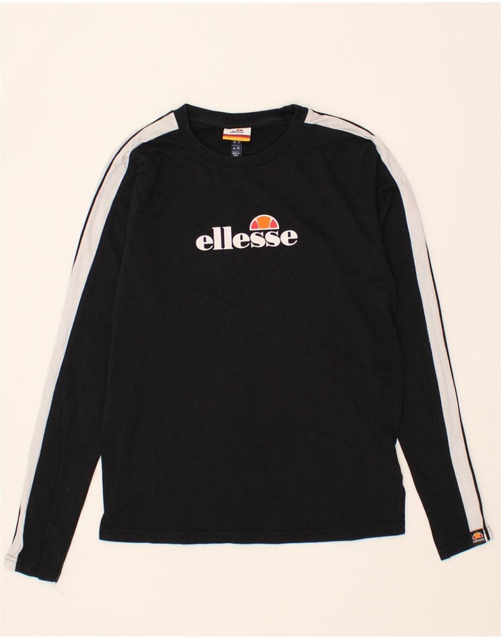 ELLESSE Womens Graphic Top Long Sleeve UK 10 Small Black Colourblock Vintage Ellesse and Second-Hand Ellesse from Messina Hembry 