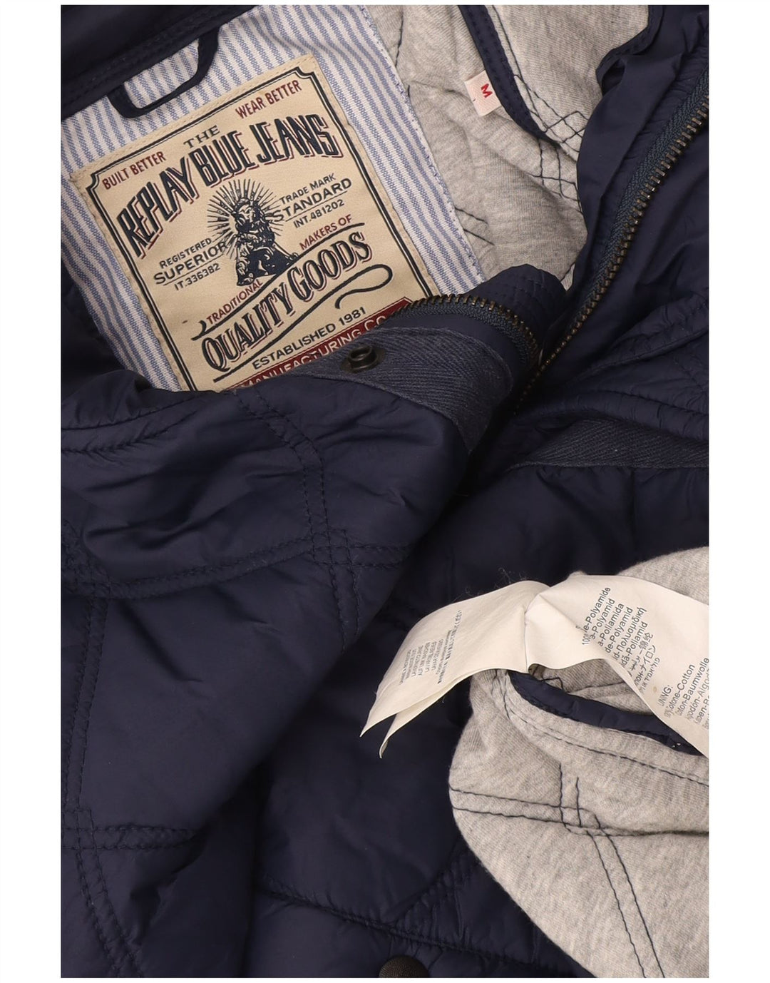 Replay Mens Quilted Jacket UK 38 Medium Navy Blue Polyamide