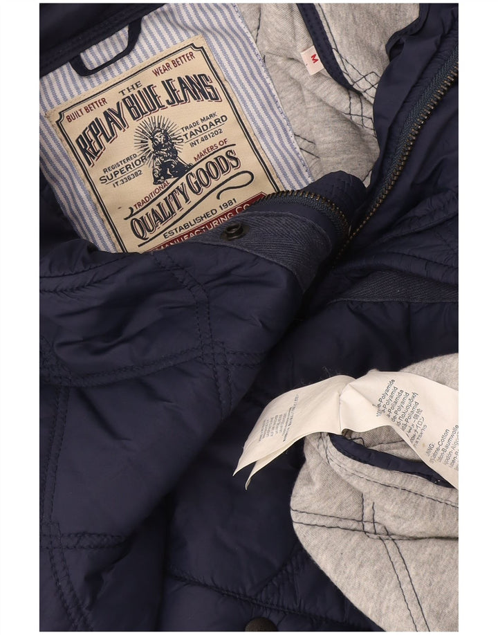 Replay Mens Quilted Jacket UK 38 Medium Navy Blue Polyamide