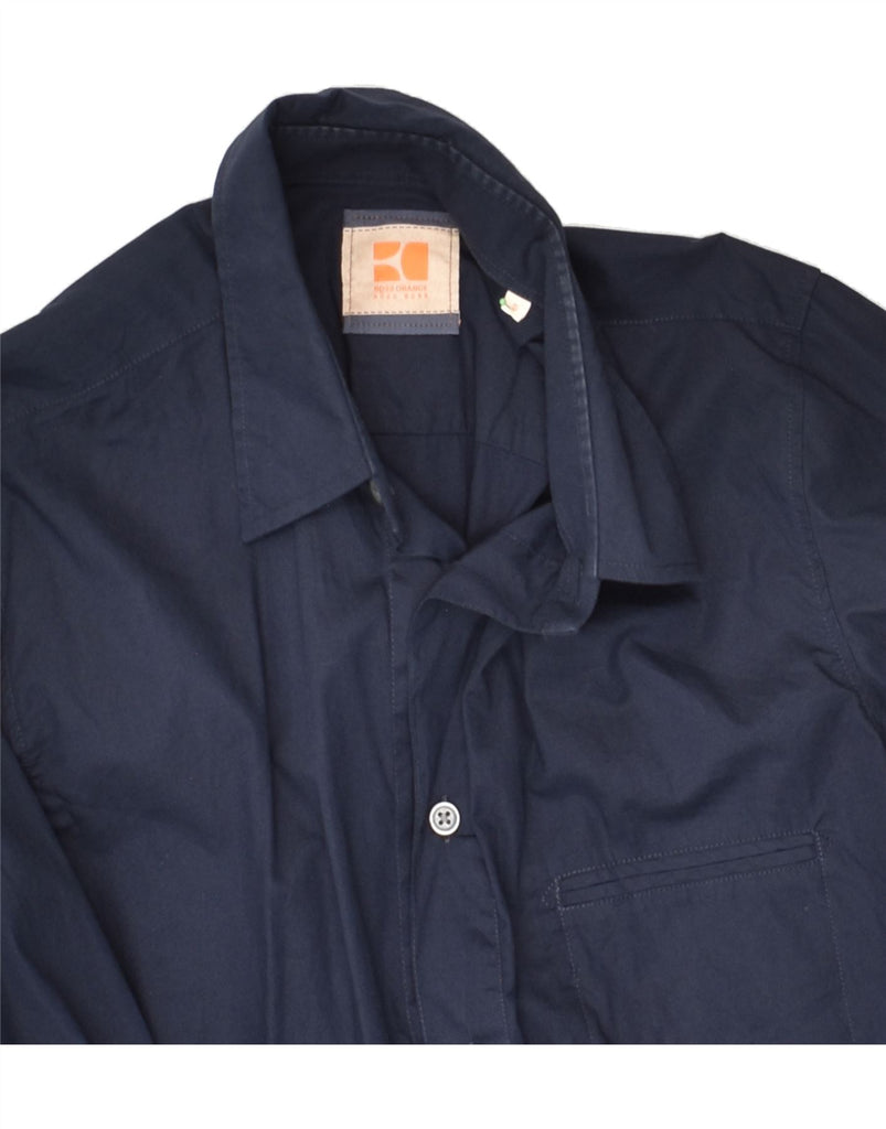 HUGO BOSS Mens Shirt Small Navy Blue Cotton | Vintage Hugo Boss | Thrift | Second-Hand Hugo Boss | Used Clothing | Messina Hembry 