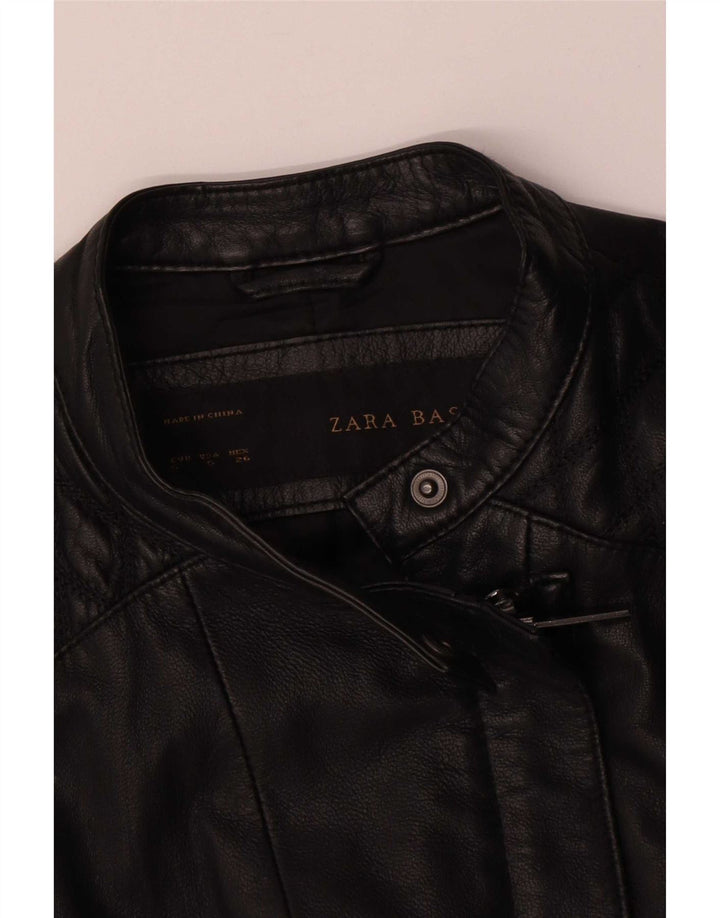 Zara Womens Biker Jacket UK 10 Small Black Leather