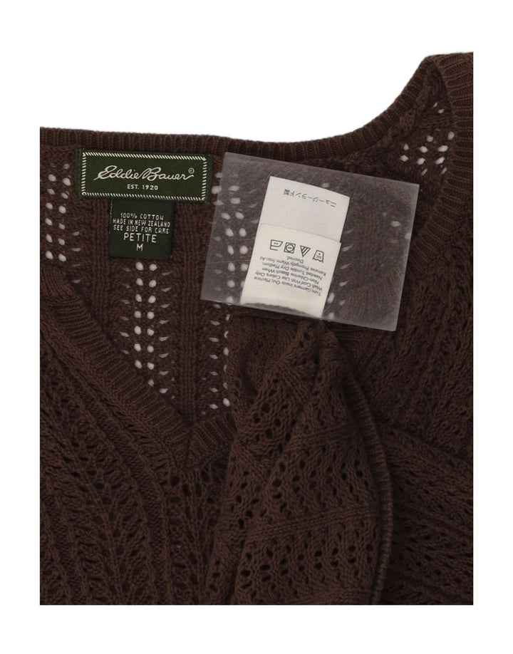 EDDIE BAUER Womens Short Sleeve V-Neck Jumper Sweater UK 14 Medium Brown Vintage Eddie Bauer and Second-Hand Eddie Bauer from Messina Hembry 
