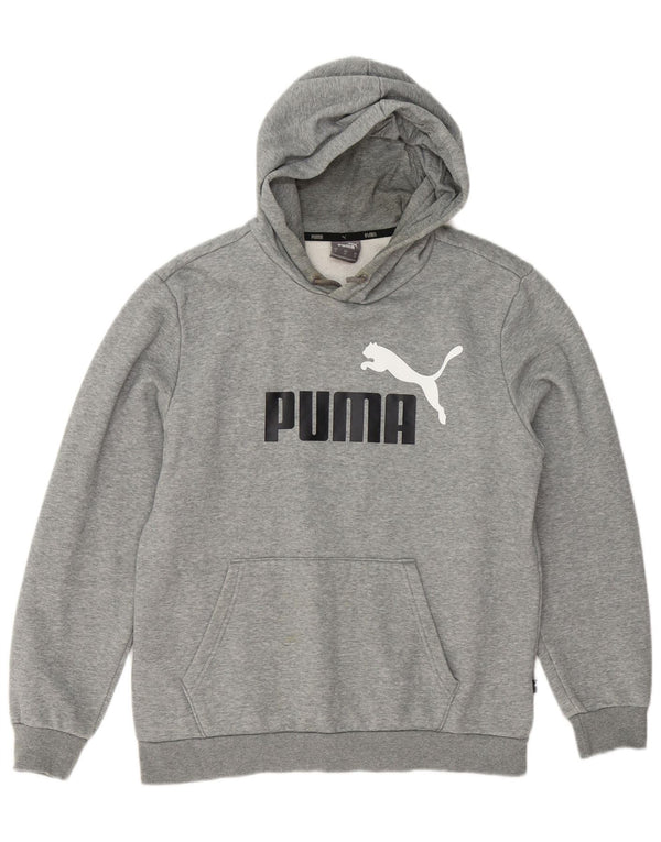 Puma Mens Graphic Hoodie Jumper Medium Grey Flecked Cotton