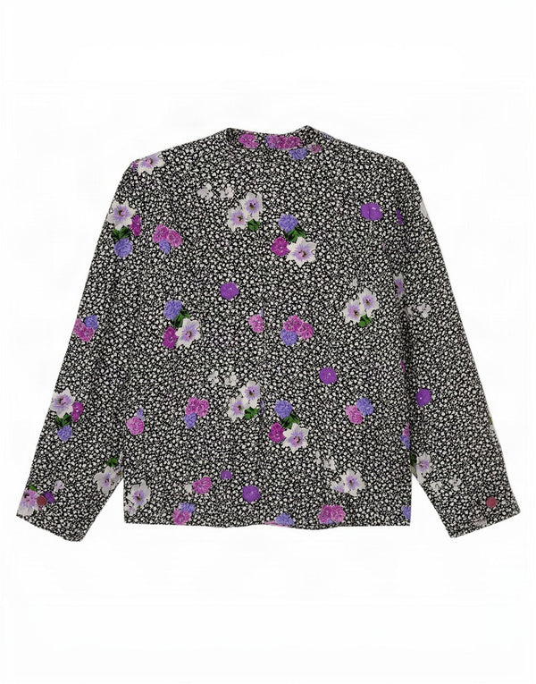 Vintage Womens Shirt Blouse UK 12 Medium Black Floral
