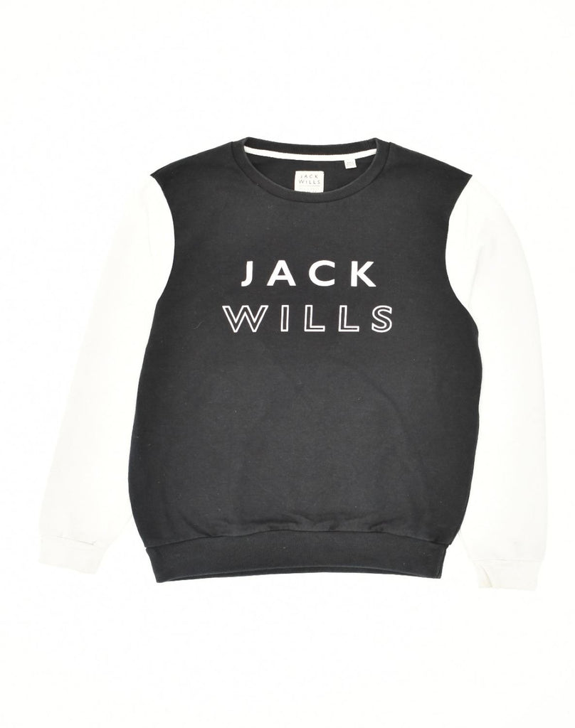 JACK WILLS Mens Graphic Sweatshirt Jumper Small Black Colourblock Cotton | Vintage Jack Wills | Thrift | Second-Hand Jack Wills | Used Clothing | Messina Hembry 