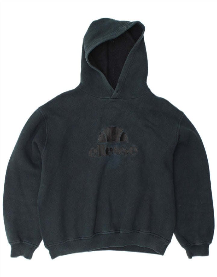ELLESSE Womens Graphic Hoodie Jumper UK 16 Large Navy Blue Cotton