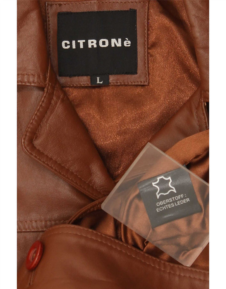 VINTAGE Womens Leather Jacket UK 14 Large Brown Leather