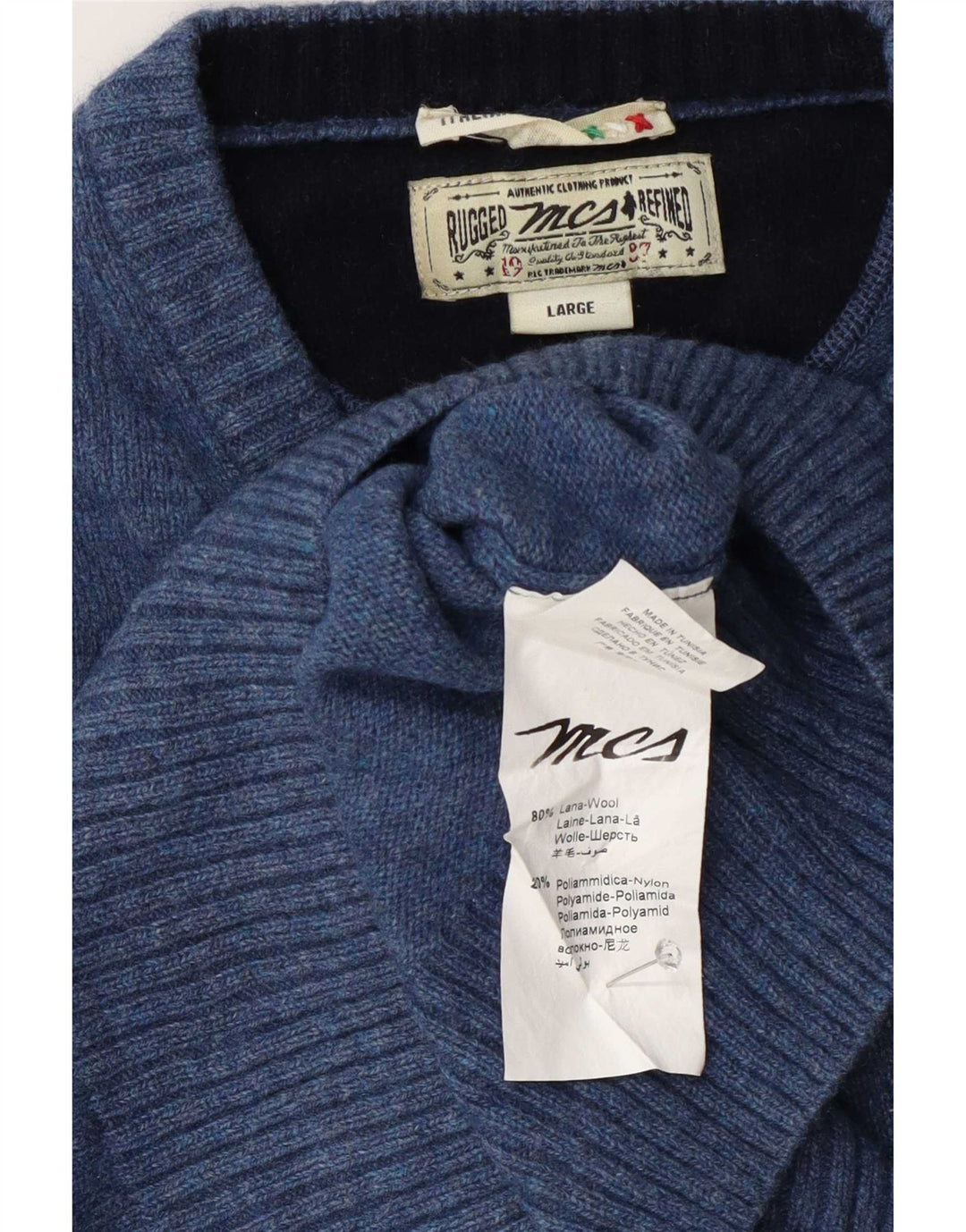 Marlboro Classics Mens V-Neck Jumper Sweater Large Blue Wool