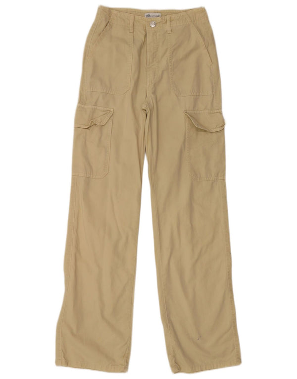 Zara Womens Bootcut Cargo Trousers EU 34 2XS W24 L32 Beige Cotton