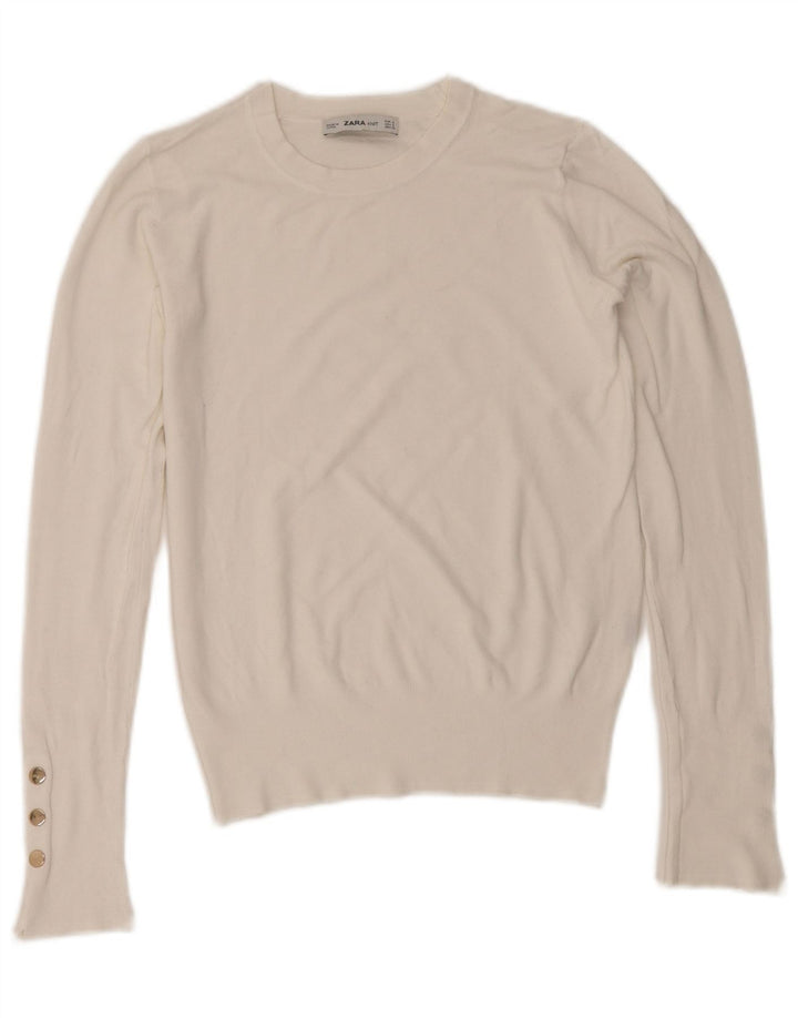 Zara Womens Crop Crew Neck Jumper Sweater UK 10 Small White