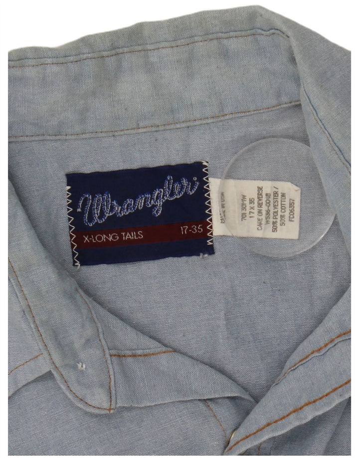 Wrangler Mens Western Shirt Size 17 XL Blue Polyester