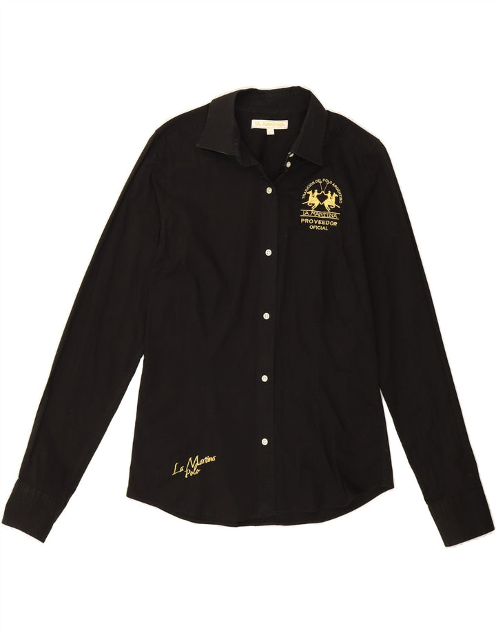 LA MARTINA Womens Graphic Shirt UK 16 Large Black Vintage La Martina and Second-Hand La Martina from Messina Hembry 