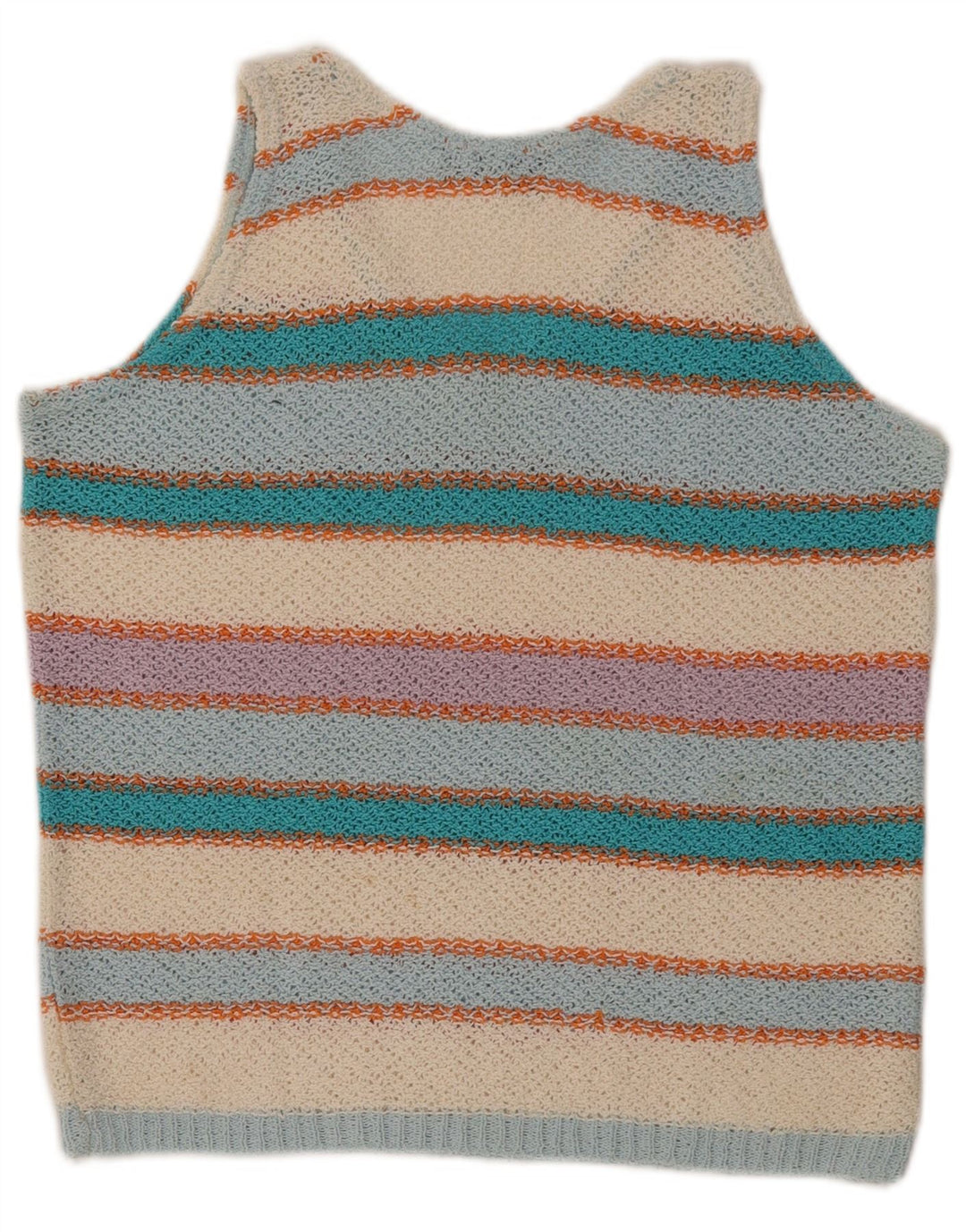 VINTAGE Womens Vest Tank Top UK 14 Large Multicoloured Striped Cotton