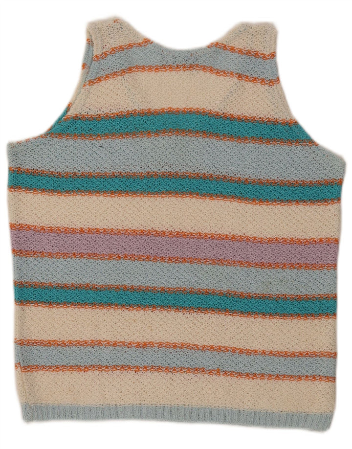 VINTAGE Womens Vest Tank Top UK 14 Large Multicoloured Striped Cotton
