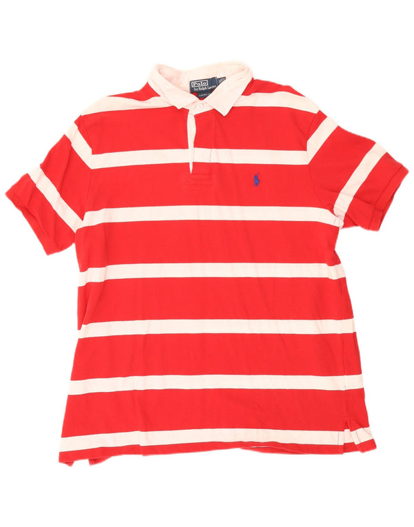 Polo Ralph Lauren Mens Custom Fit Rugby Polo Shirt 2XL Red Striped Cotton