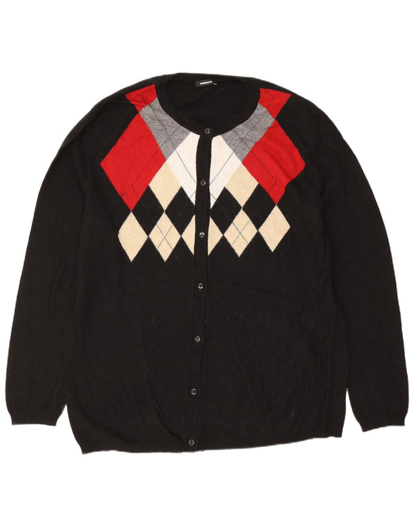 Walbusch Womens Cardigan Sweater EU 44 XL Black Argyle/Diamond Viscose