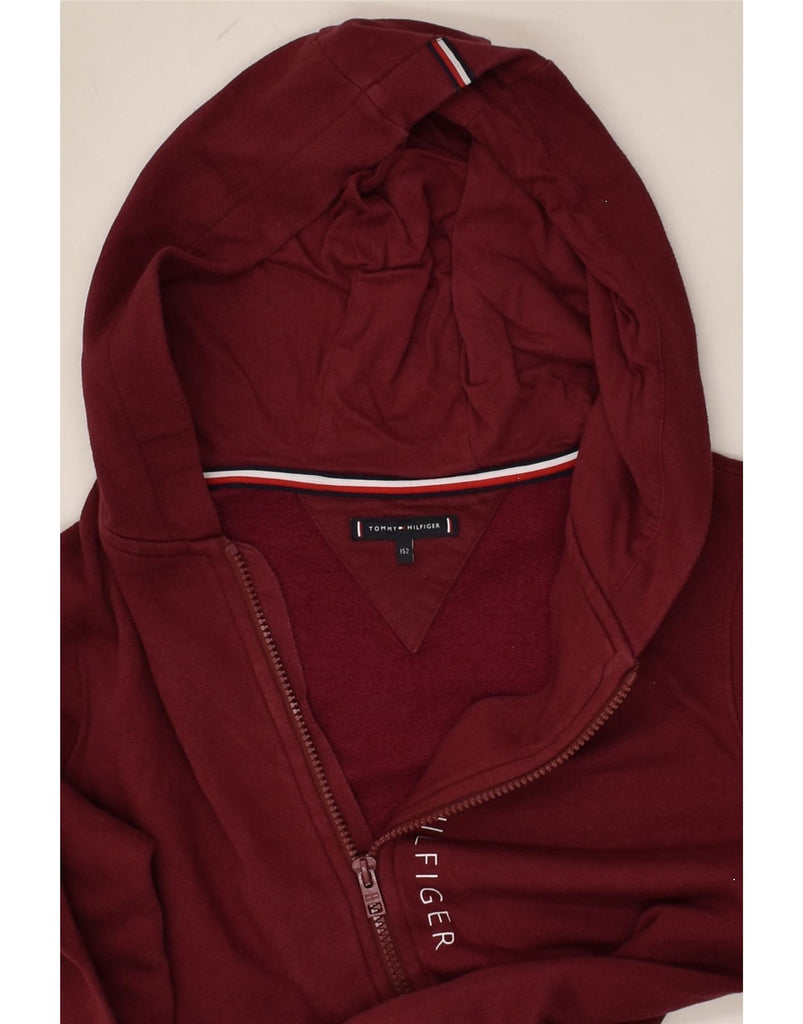 TOMMY HILFIGER Boys Graphic Zip Hoodie Sweater 11-12 Years Burgundy Cotton | Vintage Tommy Hilfiger | Thrift | Second-Hand Tommy Hilfiger | Used Clothing | Messina Hembry 