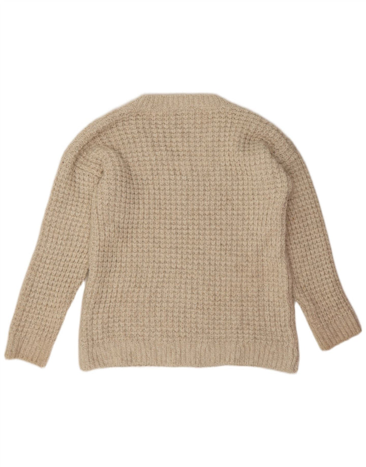 Zara Womens Oversized V-Neck Jumper Sweater UK 14 Medium Beige Acrylic