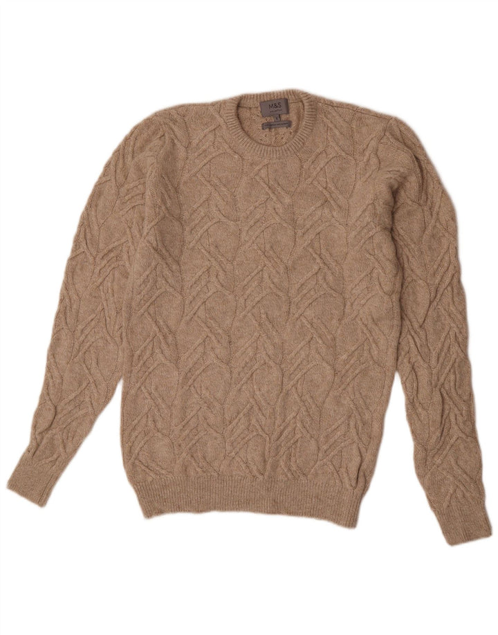 Marks & Spencer Mens Crew Neck Jumper Sweater Small Beige Polyamide