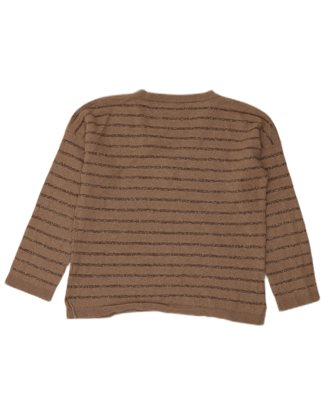 Massimo Dutti Womens V-Neck Jumper Sweater UK 10 Small Brown Striped