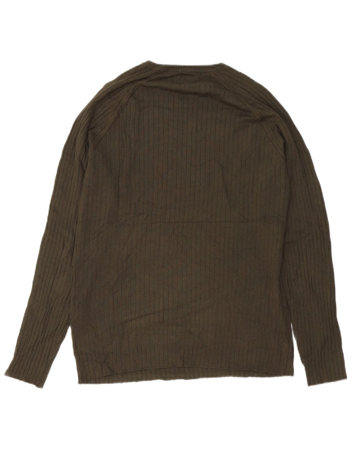 Zara Mens Crew Neck Jumper Sweater Medium Green Viscose