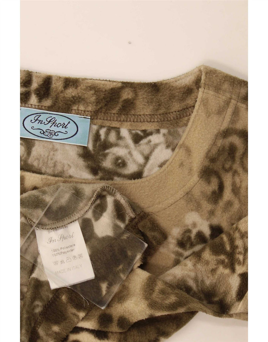 Vintage Womens Graphic T-Shirt Top UK 12 Medium Khaki Floral Polyester