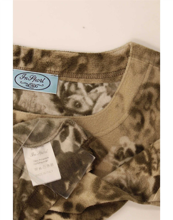 Vintage Womens Graphic T-Shirt Top UK 12 Medium Khaki Floral Polyester