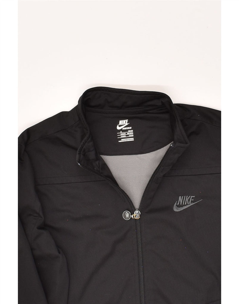 NIKE Womens Graphic Tracksuit Top Jacket UK 10/12 Medium Black Polyester | Vintage Nike | Thrift | Second-Hand Nike | Used Clothing | Messina Hembry 