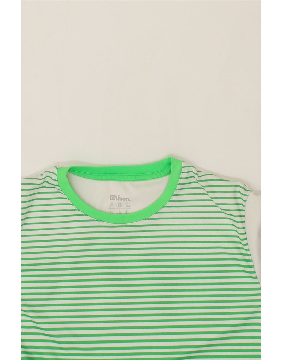 WILSON Boys T-Shirt Top 11-12 Years Green Striped Polyester Vintage Wilson and Second-Hand Wilson from Messina Hembry 