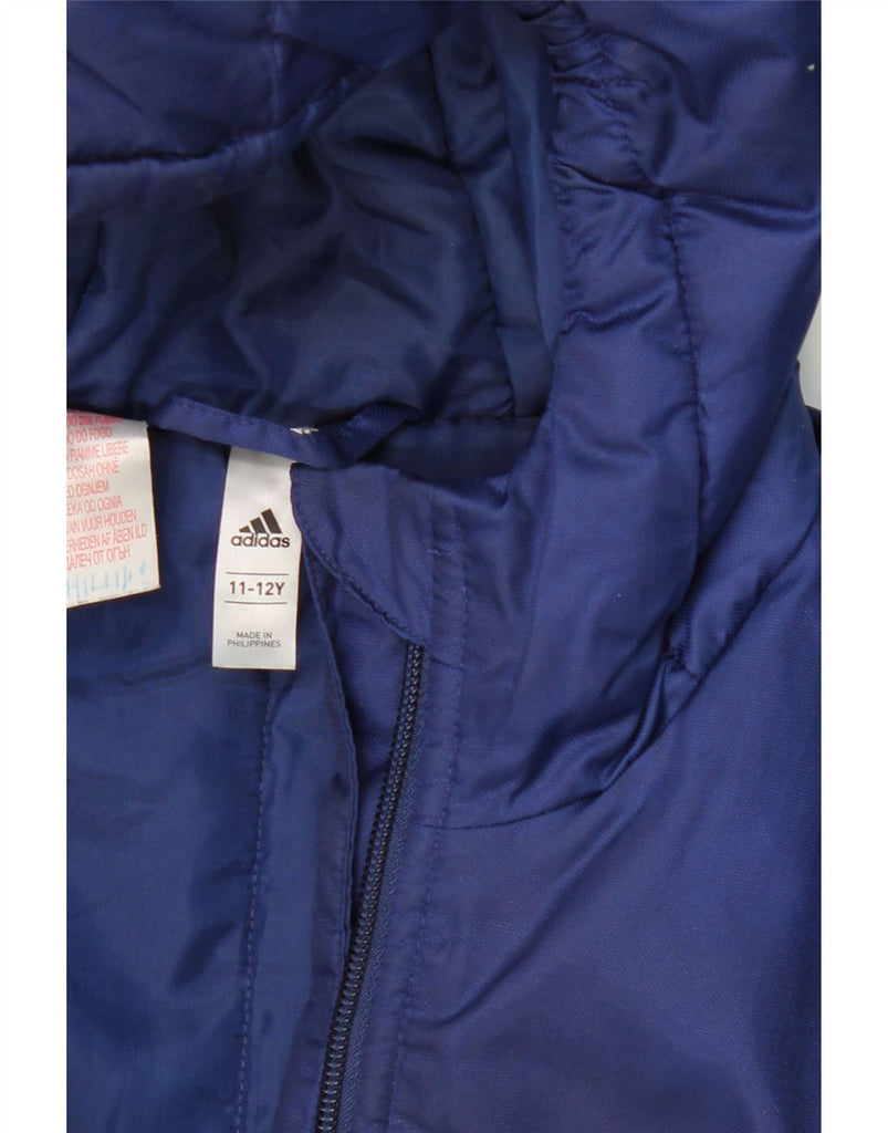 ADIDAS Boys Hooded Raincoat 11-12 Years Navy Blue Nylon Vintage Adidas and Second-Hand Adidas from Messina Hembry 