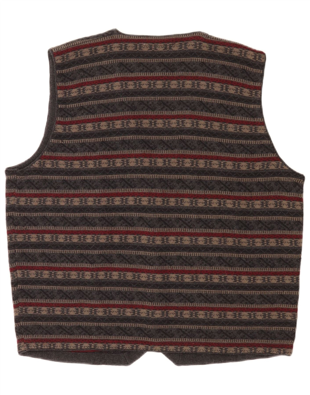 Vintage Mens Knit Waistcoat Medium Grey Fair Isle Virgin Wool