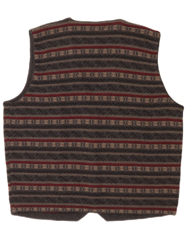 Vintage Mens Knit Waistcoat Medium Grey Fair Isle Virgin Wool