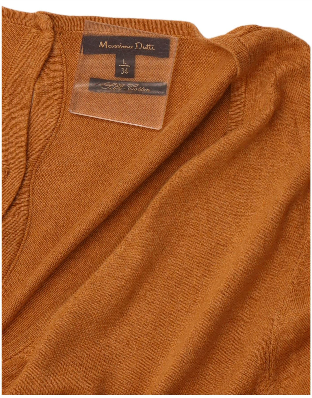 MASSIMO DUTTI Womens V-Neck Jumper Sweater UK 14 Large Brown Cotton