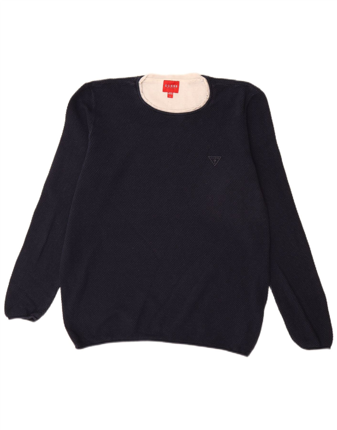 Guess Mens Crew Neck Jumper Sweater Large Navy Blue Cotton