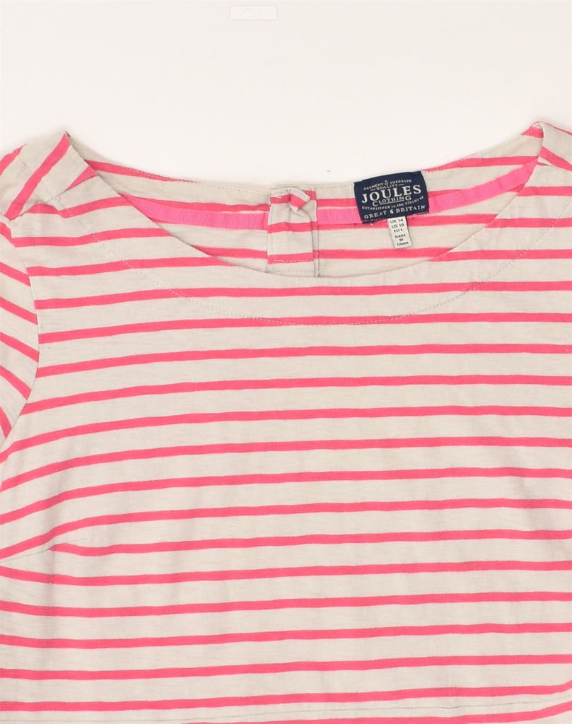 JOULES Womens 3/4 Sleeve T-Shirt Dress UK 14 Large Pink Striped Cotton | Vintage Joules | Thrift | Second-Hand Joules | Used Clothing | Messina Hembry 