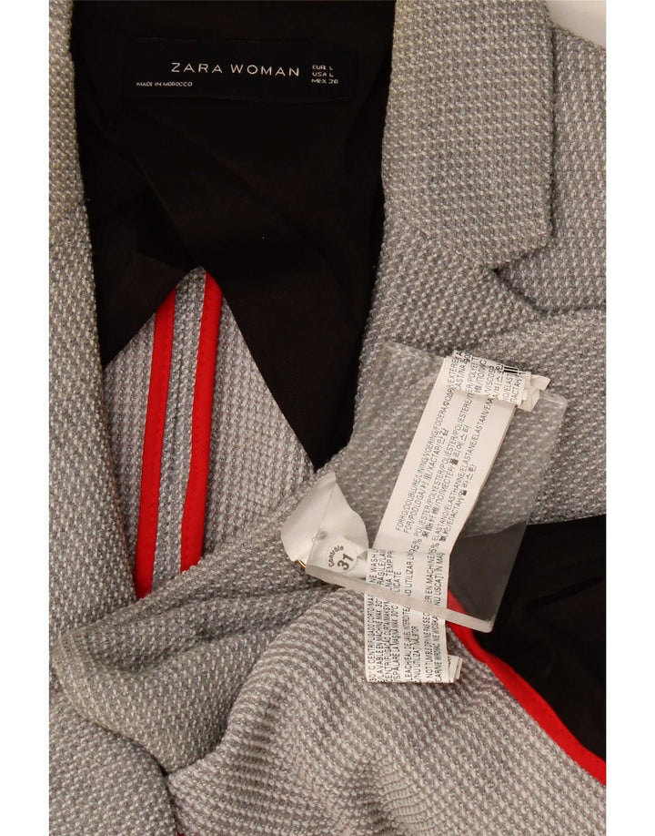 Zara Womens 1 Button Blazer Jacket UK 14 Large Grey Polyester