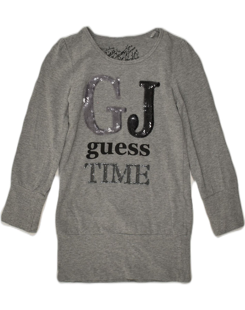 GUESS Girls Graphic Sweatshirt Jumper Dress 5-6 Years Grey Cotton | Vintage Guess | Thrift | Second-Hand Guess | Used Clothing | Messina Hembry 