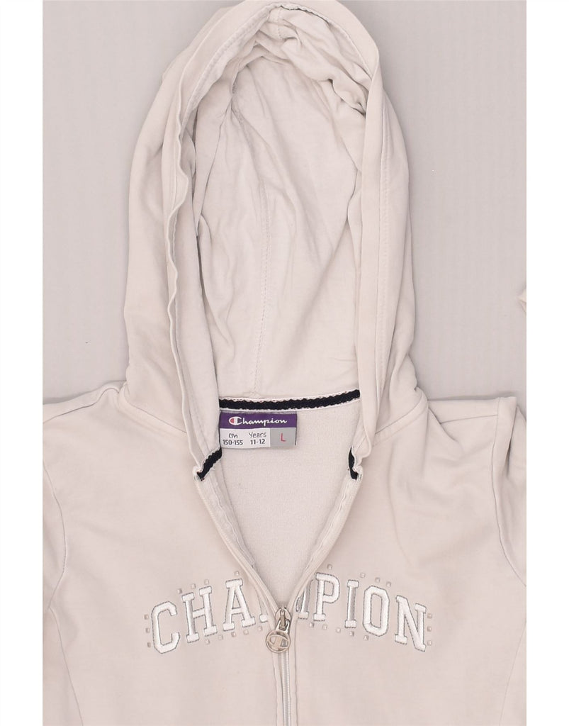 CHAMPION Girls Graphic Zip Hoodie Sweater 11-12 Years Large  White Cotton | Vintage Champion | Thrift | Second-Hand Champion | Used Clothing | Messina Hembry 