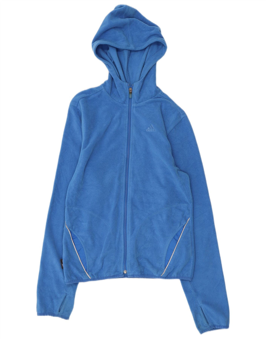 ADIDAS Boys Hooded Fleece Jacket 9-10 Years Medium Blue Polyester