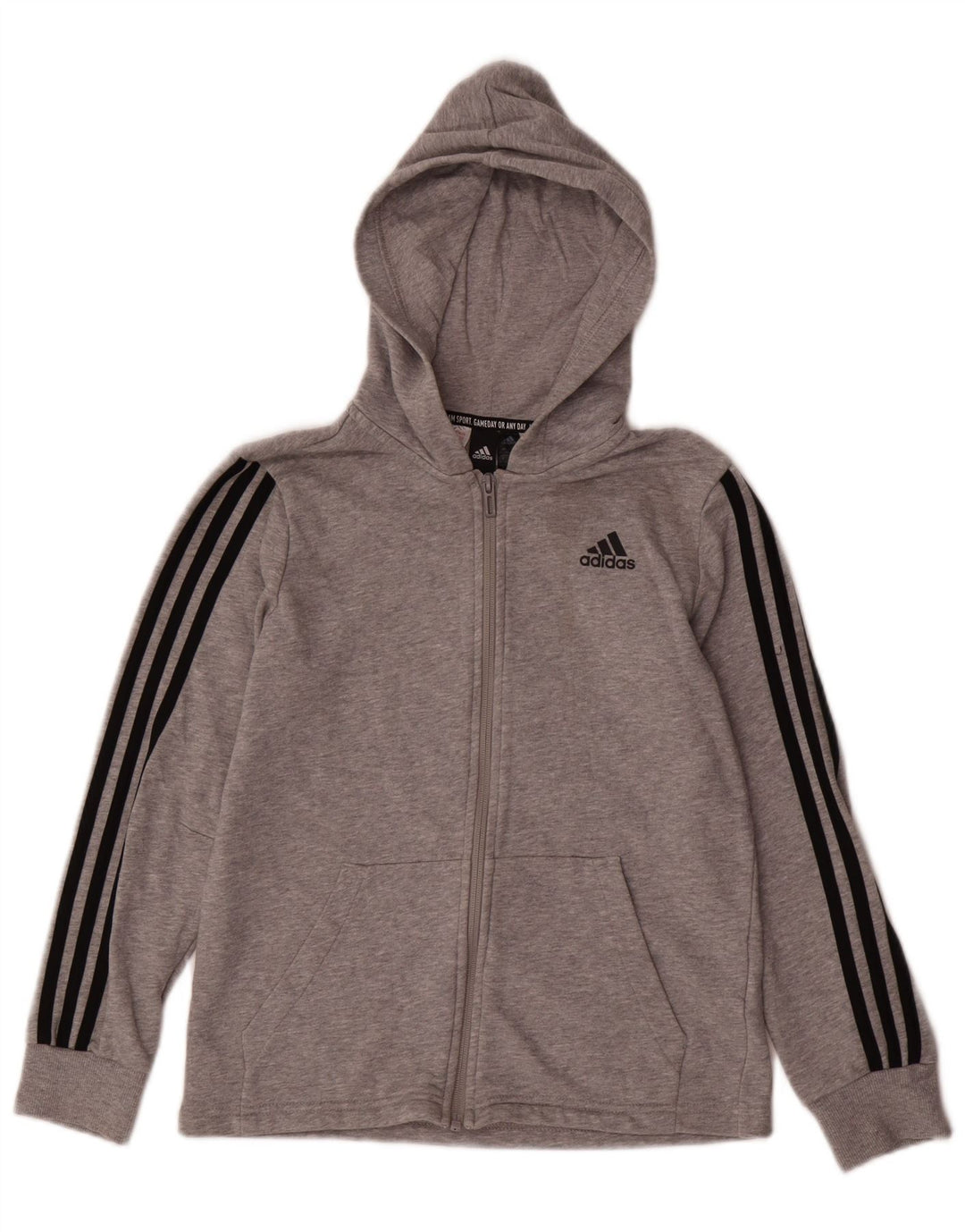 ADIDAS Boys Zip Hoodie Sweater 11-12 Years Grey