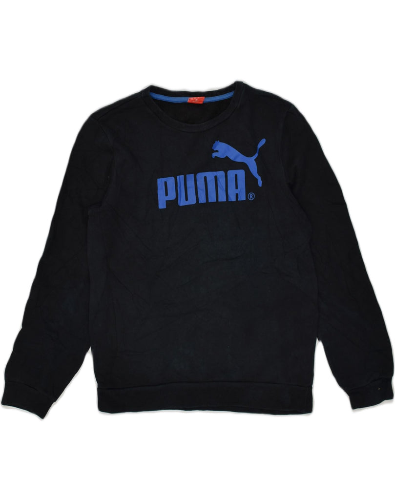 PUMA Boys Graphic Sweatshirt Jumper 14-15 Years Navy Blue Cotton | Vintage Puma | Thrift | Second-Hand Puma | Used Clothing | Messina Hembry 