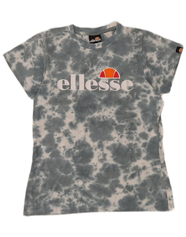Ellesse Womens Graphic T-Shirt Top UK 12 Medium  Grey Tie Dye Cotton