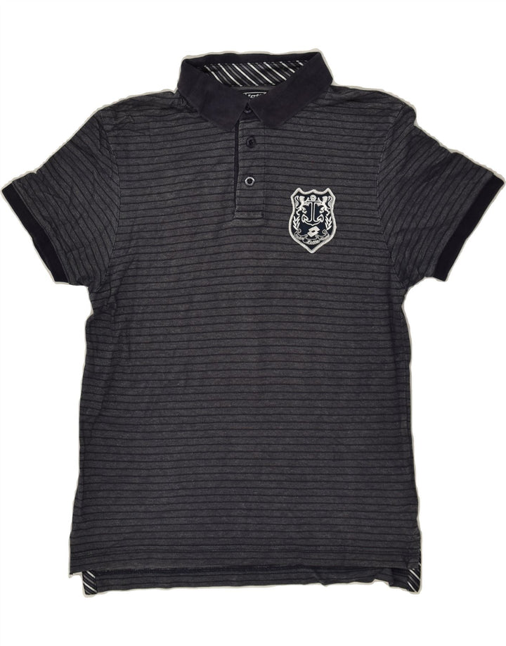 LOTTO Mens Polo Shirt Small Navy Blue Striped Cotton | Vintage Lotto | Thrift | Second-Hand Lotto | Used Clothing | Messina Hembry 