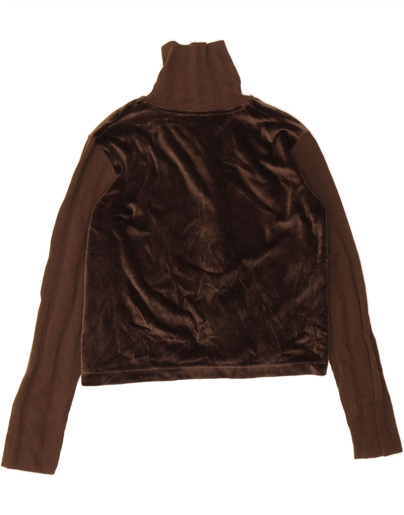 VINTAGE Womens Velour Crop Cardigan Sweater UK 12 Medium Brown Polyester Vintage Vintage and Second-Hand Vintage from Messina Hembry 