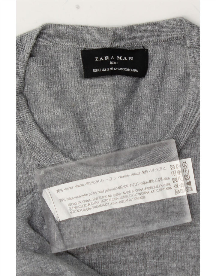 ZARA Mens Crew Neck Jumper Sweater Large Grey Viscose
