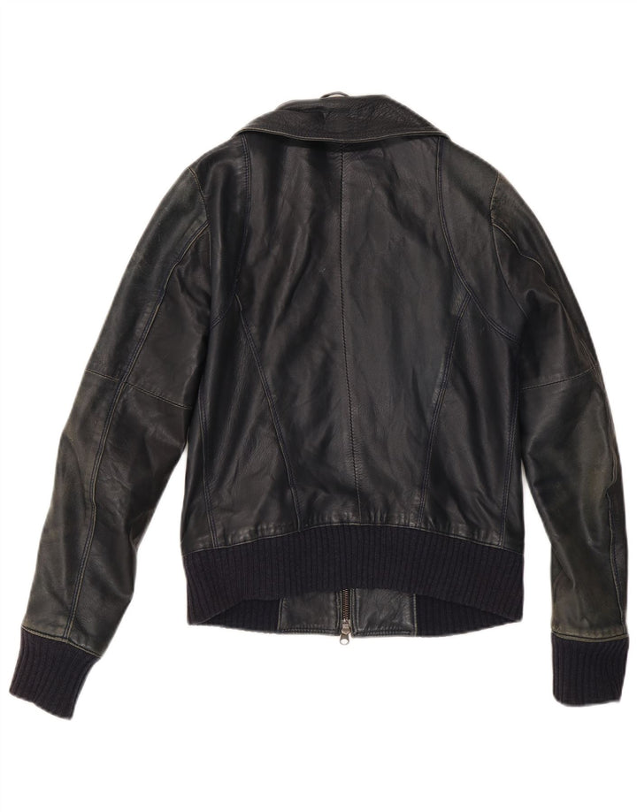 Vintage Womens Leather Jacket IT 42 Medium Black Leather